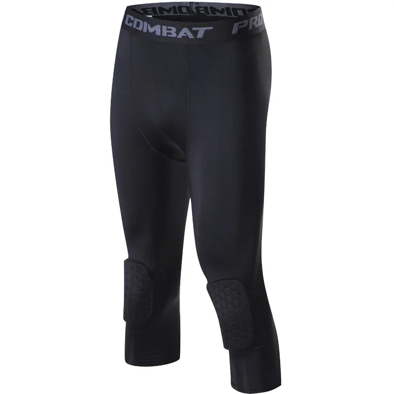 Pantalons de sport 3/4 pour hommes, leggings de course rembourrés, joggings pour hommes, pantalons Collant de sudation élastiques, pantalons de football et de basket-ball.