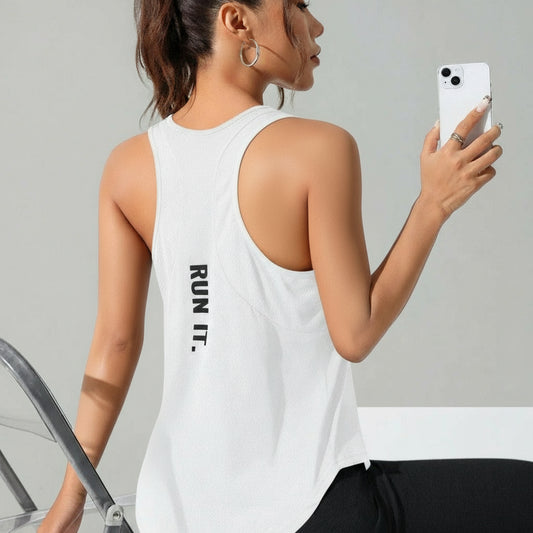 Women's stitched letters quick-drying sports vest, breathable net yoga sportswear, tennis uniform cycling suit, daily wear