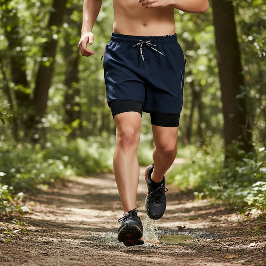 Multi-pocket shorts for sports, fitness, leisure, and training; lined, fitted cut