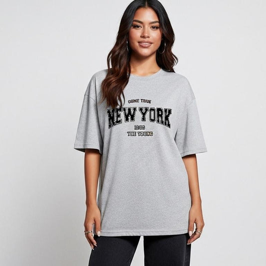 T-Shirt Femme Oversize New York 1968 - Motif Floral Rétro - Streetwear