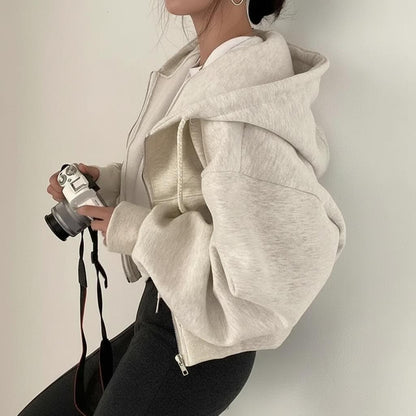 Autumn Winter Hooded Hoodies Women Casual Streetwear Zip Up Sweatshirts Long Sleeve Jackets Harajuku Y2K Crop Tops Hood Shirt