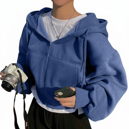 Autumn Winter Hooded Hoodies Women Casual Streetwear Zip Up Sweatshirts Long Sleeve Jackets Harajuku Y2K Crop Tops Hood Shirt