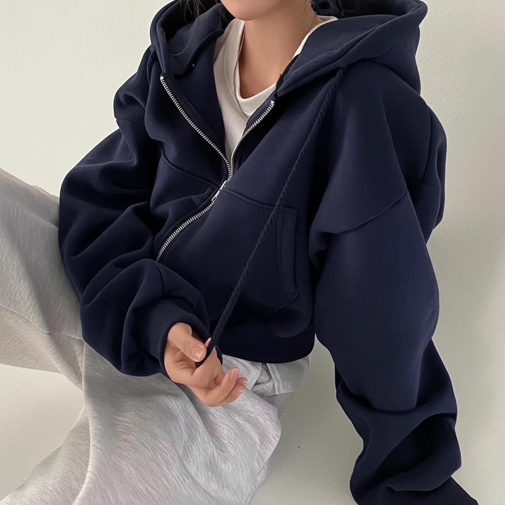 Autumn Winter Hooded Hoodies Women Casual Streetwear Zip Up Sweatshirts Long Sleeve Jackets Harajuku Y2K Crop Tops Hood Shirt