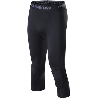 Pantalons de sport 3/4 pour hommes, leggings de course rembourrés, joggings pour hommes, pantalons  Collant de sudation élastiques, pantalons de football et de basket-ball.