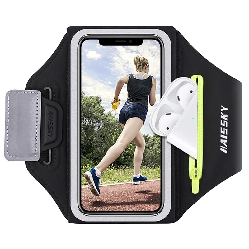 Running Sports Armbands Zipper Bag For AirPods Pro iPhone 16 15 14 13 12 11 Pro Max Samsung S24 Ultra Phone Case Holder ArmBand