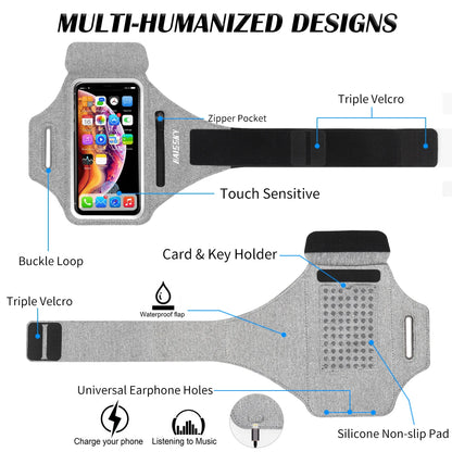 Running Sports Armbands Zipper Bag For AirPods Pro iPhone 16 15 14 13 12 11 Pro Max Samsung S24 Ultra Phone Case Holder ArmBand