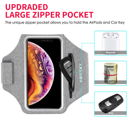 Running Sports Armbands Zipper Bag For AirPods Pro iPhone 16 15 14 13 12 11 Pro Max Samsung S24 Ultra Phone Case Holder ArmBand
