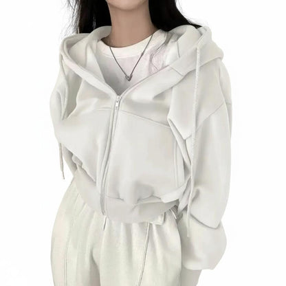 Autumn Winter Hooded Hoodies Women Casual Streetwear Zip Up Sweatshirts Long Sleeve Jackets Harajuku Y2K Crop Tops Hood Shirt