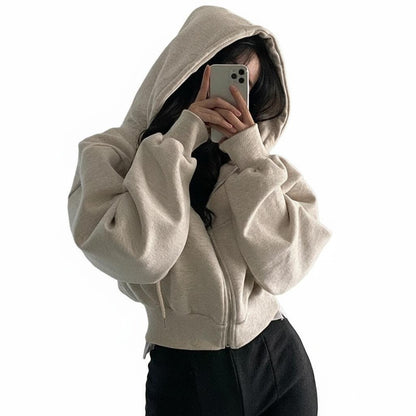 Autumn Winter Hooded Hoodies Women Casual Streetwear Zip Up Sweatshirts Long Sleeve Jackets Harajuku Y2K Crop Tops Hood Shirt