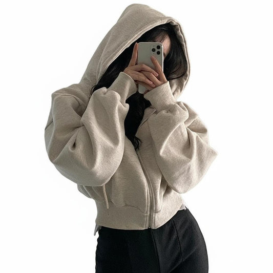 Autumn Winter Hooded Hoodies Women Casual Streetwear Zip Up Sweatshirts Long Sleeve Jackets Harajuku Y2K Crop Tops Hood Shirt